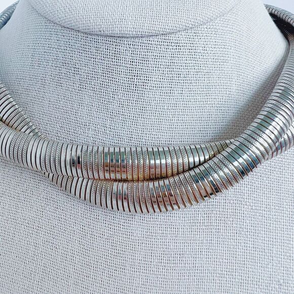 Vintage Silver Braided Flat Snake Chain Necklace Statement Quiet Luxury Classy - Picture 3 of 6